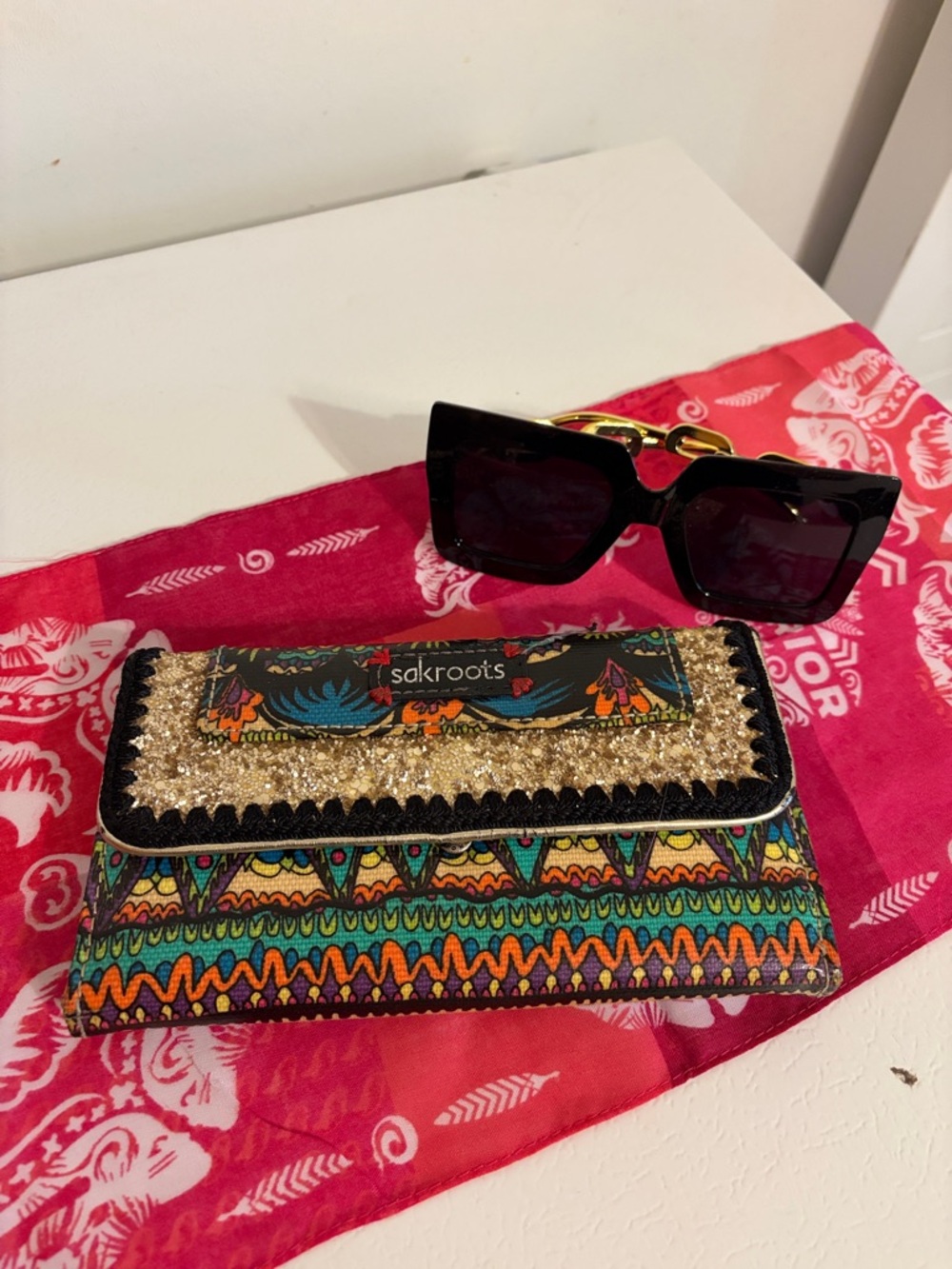 Sakroots Multicolor Boho Glitter Trim Wallet